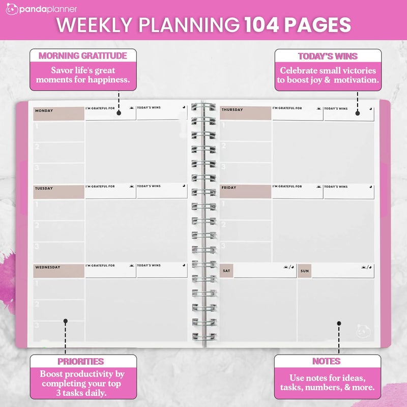 Panda Planner 2026 Undated Weekly Planner, Weekly To Do List Notebook with Spiral Binding - 5.75â€ x 8.25â€, 52 Weeks - Undated Planner with Habit Tracker Notebook for Home, School & Office (Pink) - Image 2